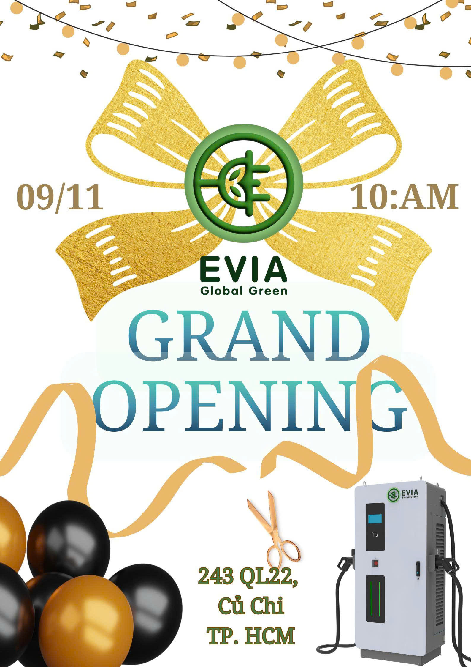 EVIA Global Green khai trương trạm sạc xe điện công suất cao tại Củ Chi 160-240kW