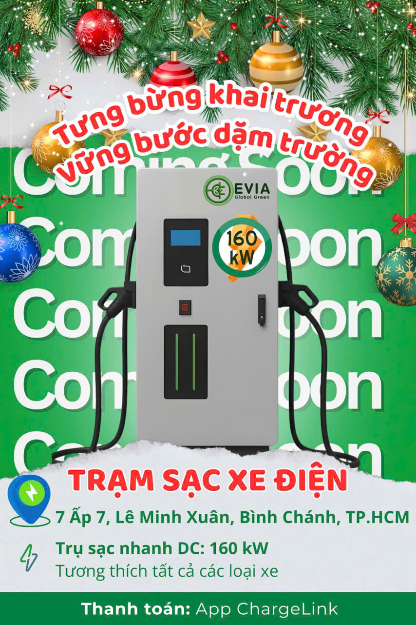 EVIA GLOBAL GREEN TĂNG TỐC MỞ RỘNG MẠNG LƯỚI – LIÊN TIẾP ĐƯA VÀO HOẠT ĐỘNG 4 TRẠM SẠC MỚI TẠI TP.HCM