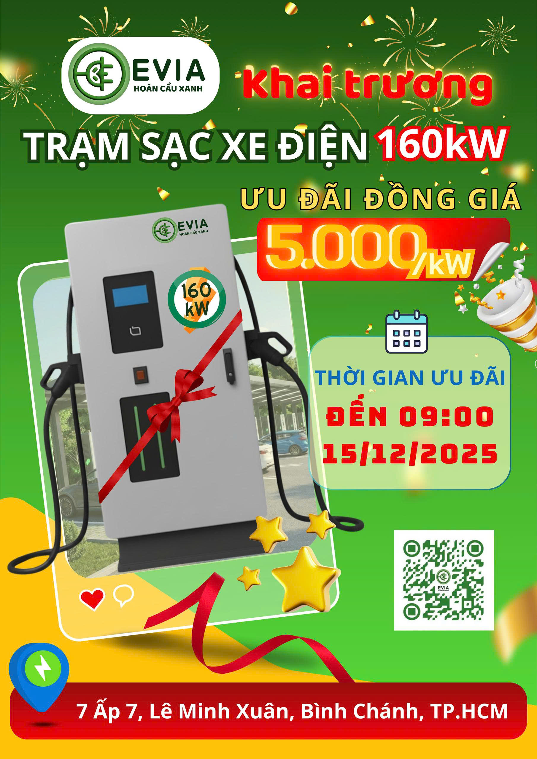 EVIA khai trương trạm sạc nhanh DC 160kW tại TP.HCM, tiếp tục mở rộng hạ tầng xe điện xanh
