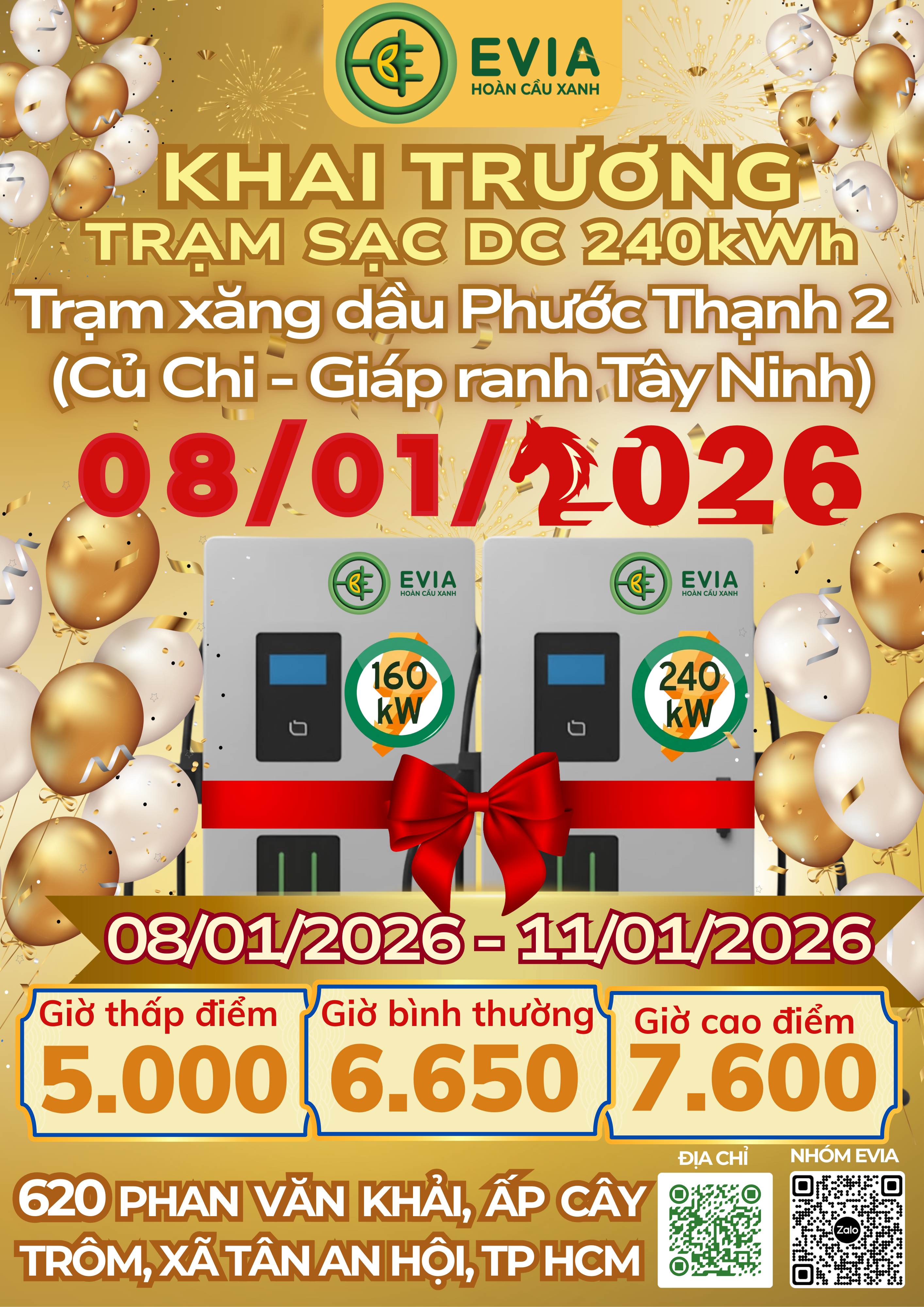 EVIA chuẩn bị khai trương trạm sạc nhanh DC 240kW tại TP.HCM